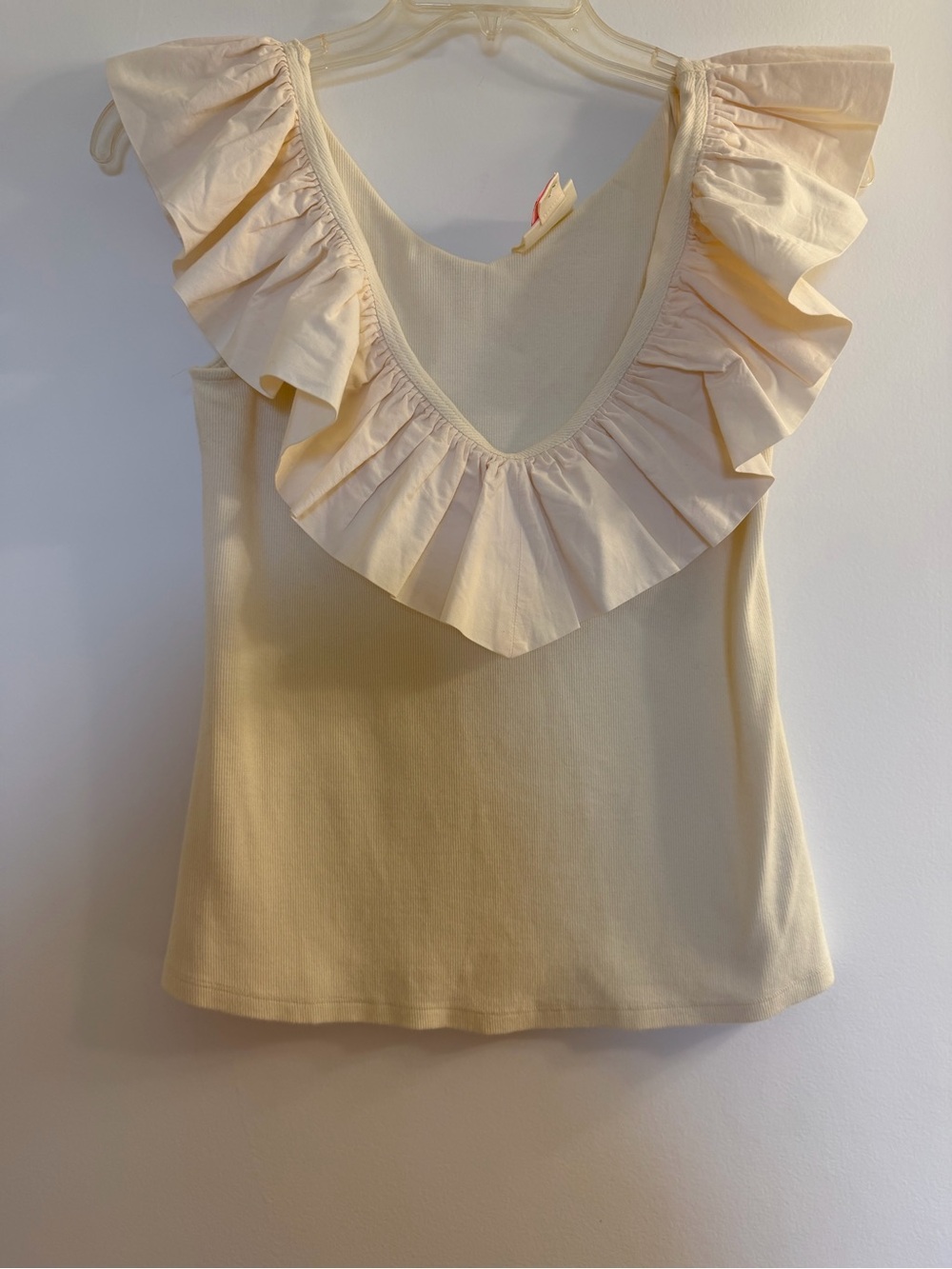Maeve Ruffled V-Neck Sleeveless Top in Cream